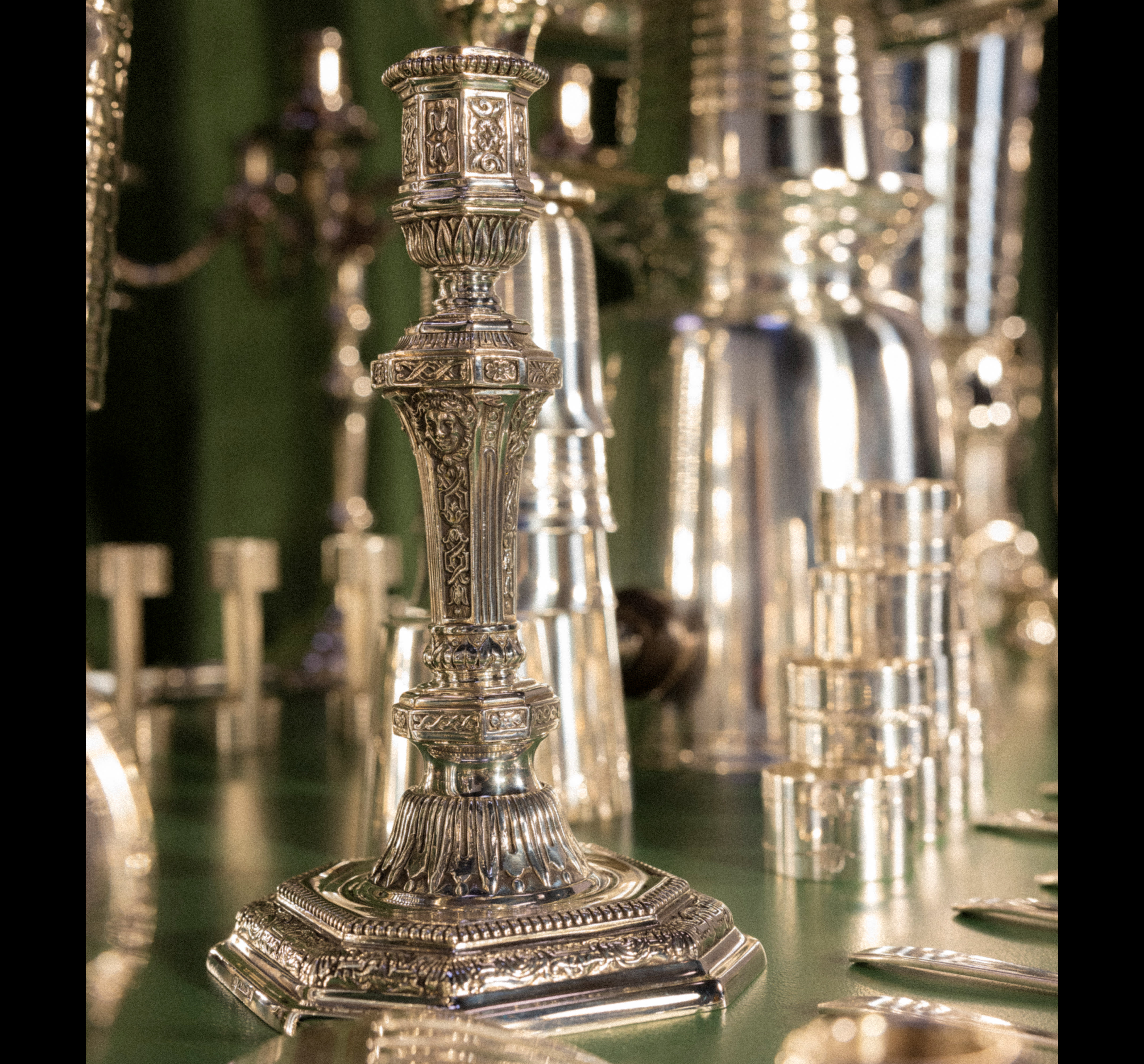 Vintage Silvered Single Light Candlestick